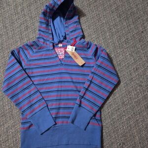 Denim&Co Blue and Red Striped Hoodie